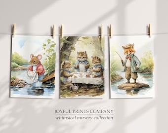 Set of 3 Beatrix Potter Nursery Art Prints Kid Wallart Prints Beatrix Potter Art Peter Rabbit Kid Wallart Printable Kids Wallart Printable