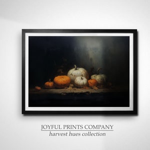 Vintage Pumpkin Art Print Autumn Field European Old World Modern Farmhouse Country Kitchen Wall Decor Moody Painting Fall Pumpkins