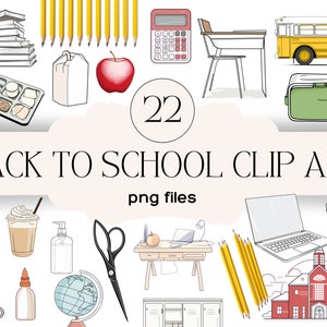 Bundle of 22 Back to School Clip Art Clipart PNG Files | Modern Minimalist Outline | Instant Digital Download