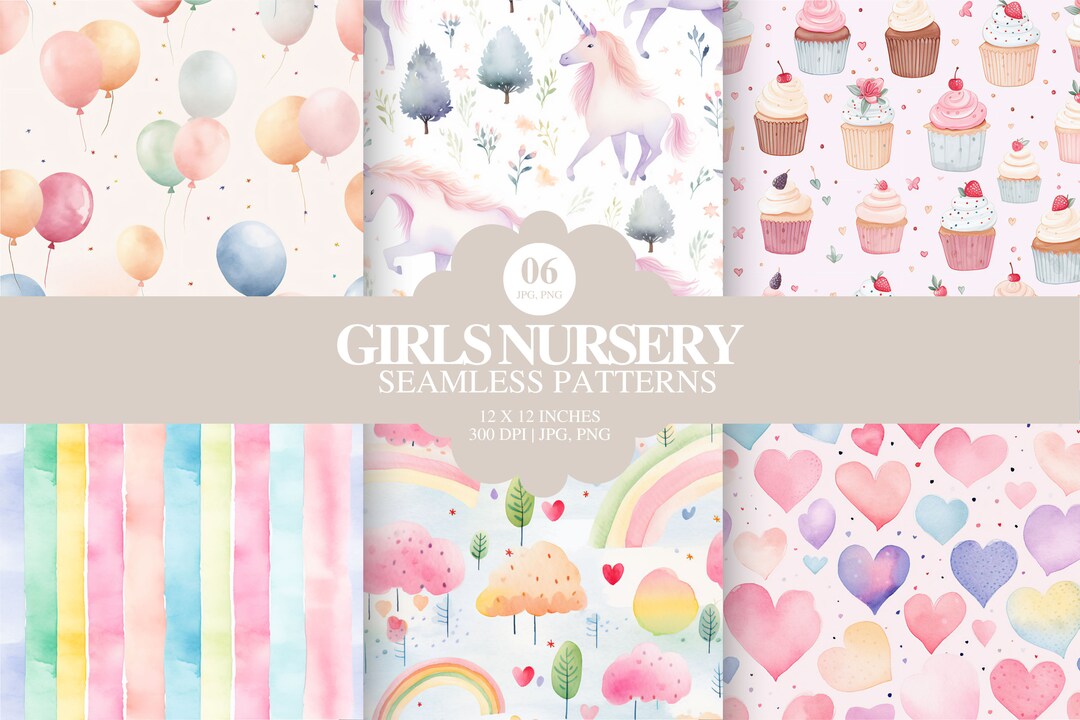 Set of 6 Digital Seamless Paper Textures | Baby Girl Nursery Theme ...