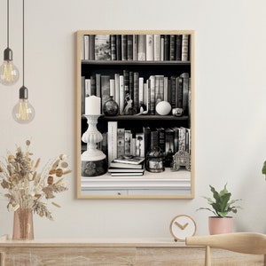 Parisian Apartment Books Bookcase Book Case Bookshelf Book Shelf Digital Art Print | Black and White | Instant Download