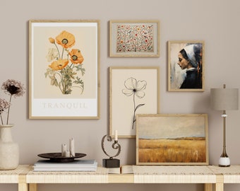 Conjunto de 5 impresiones de arte antiguo ecléctico vintage / Flores Retrato de monja Paisaje Flores Tapiz l Galería de arte digital de pared / Descarga instantánea