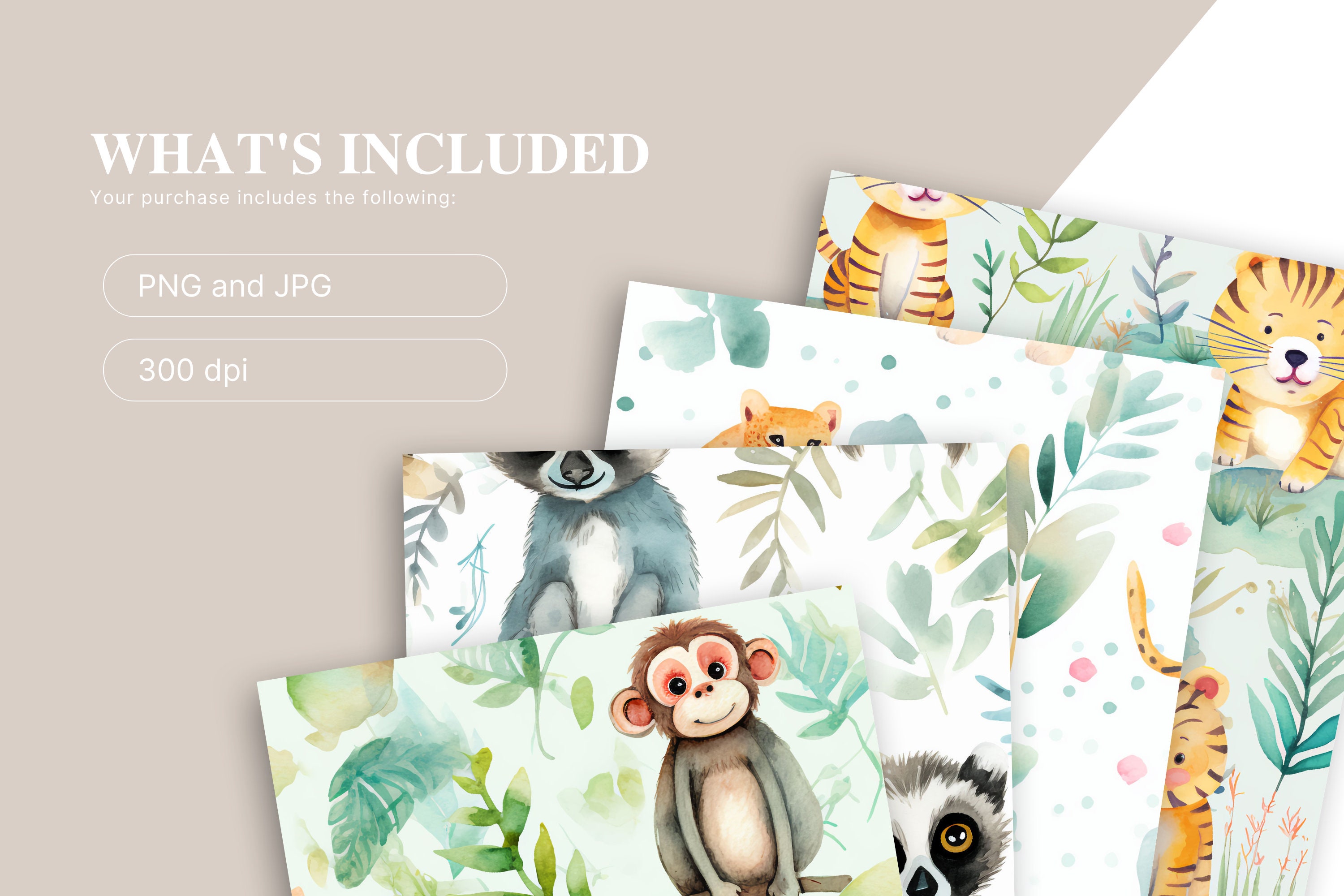 Paper Texture Animals Set of 6 Digital Seamless Paper Textures | Cute Jungle Animals Nursery ...