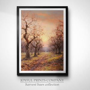 Vintage Autumn Apple Orchard Art Print Autumn Trees European Old World Modern Farmhouse Country Kitchen Wall Decor Moody Painting Fall