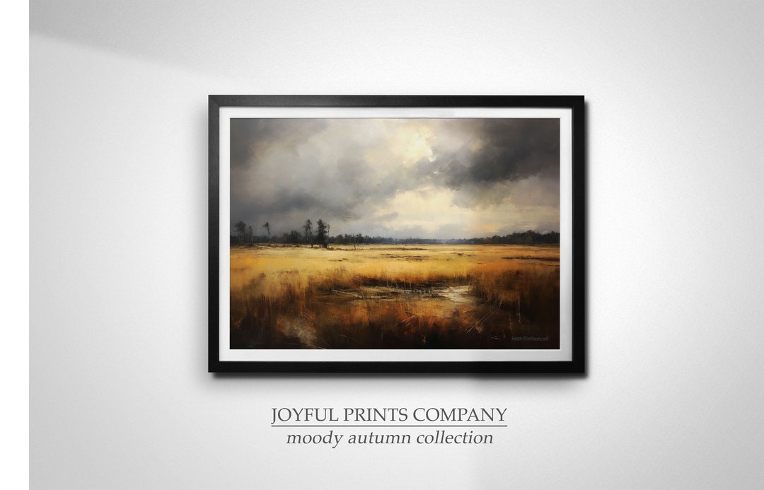 Moody Landscape Rustic Wall Art Vintage Print Autumn Field Landscape ...
