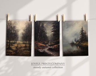 Conjunto de arte de pared de galería de otoño Decoración de pared de otoño melancólica Imprimibles rústicos de otoño Conjunto de impresiones vintage de otoño Colores de otoño Conjunto de pared de galería de otoño