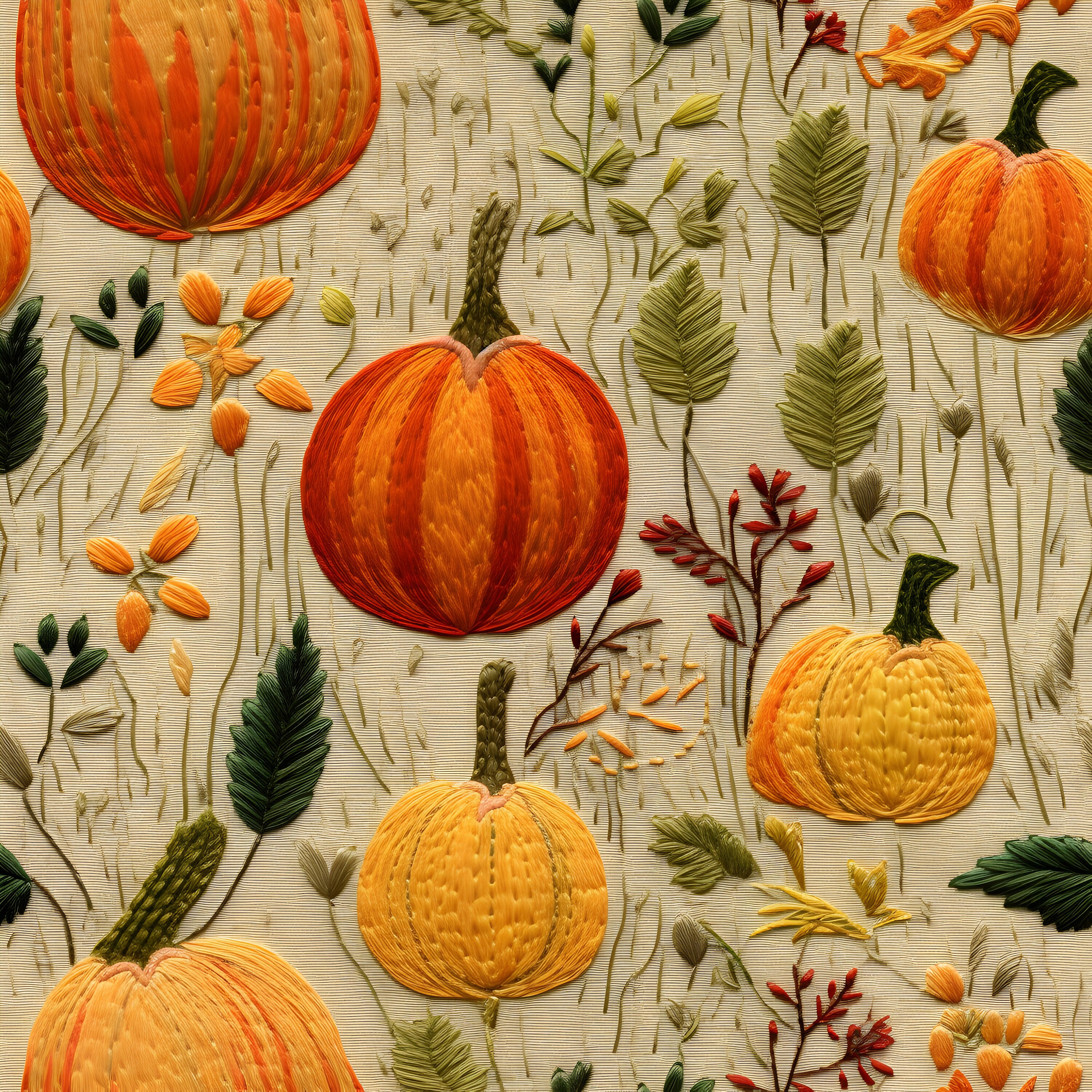 Digital Faux Pumpkin Patch Embroidery Seamless File Set of 4 Pumpkin ...