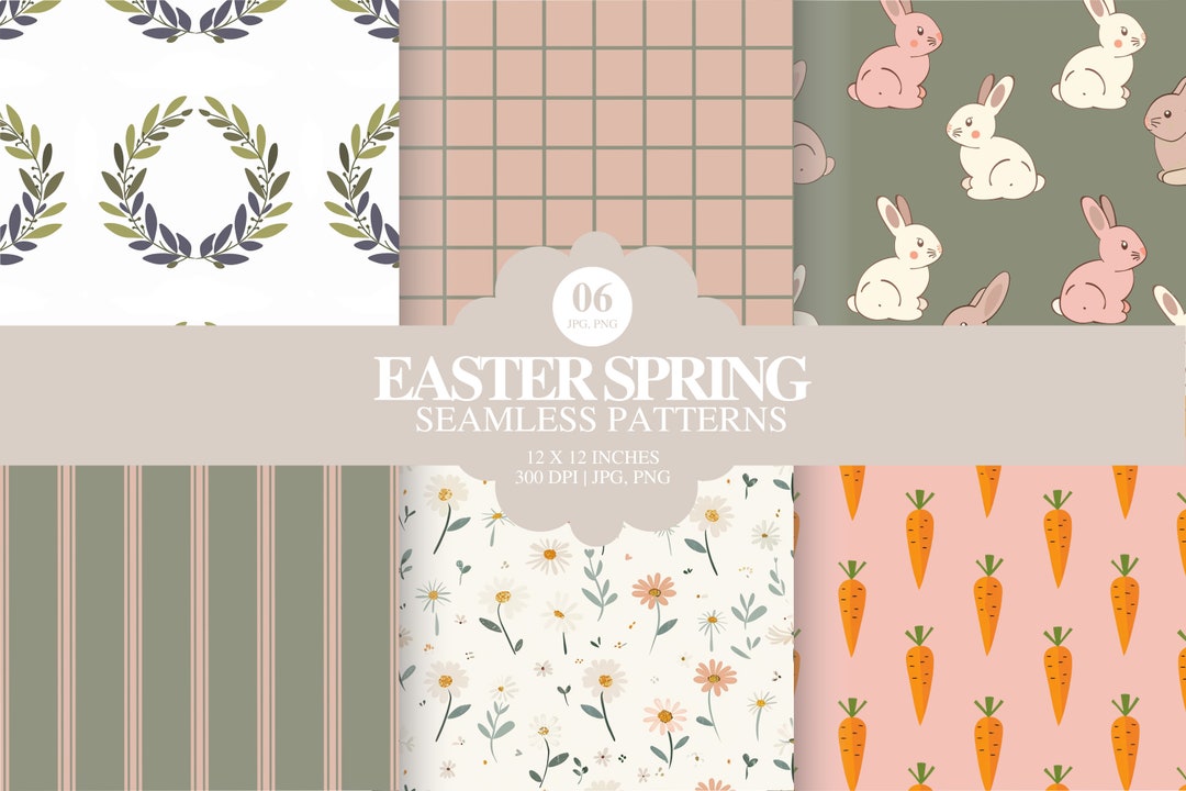 Set of 6 Digital Seamless Paper Textures | Cute Cartoon Easter Chic ...
