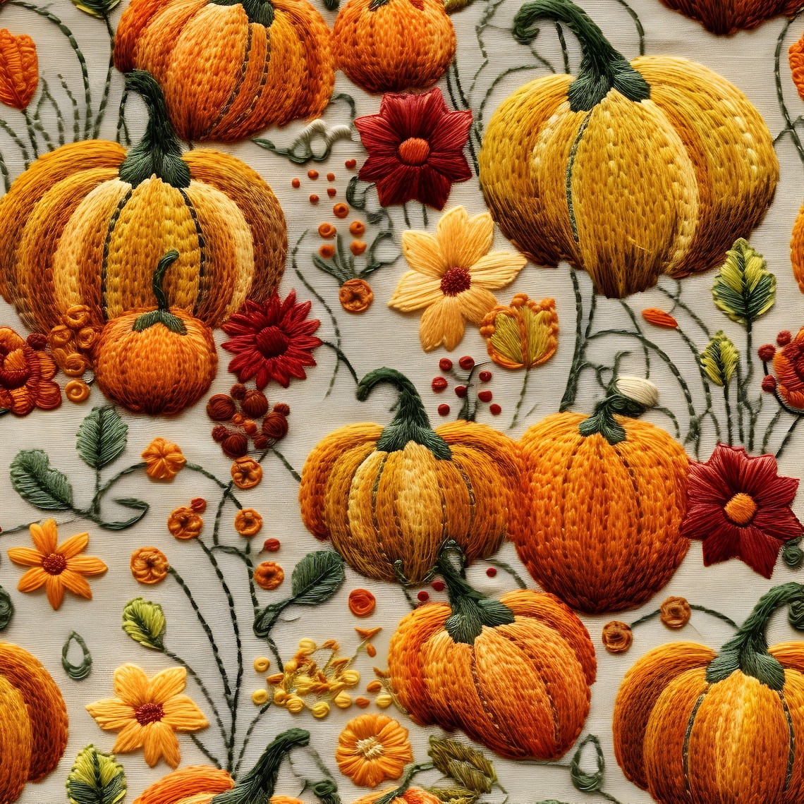 Digital Faux Pumpkin Patch Embroidery Seamless File Set of 4 Pumpkin ...