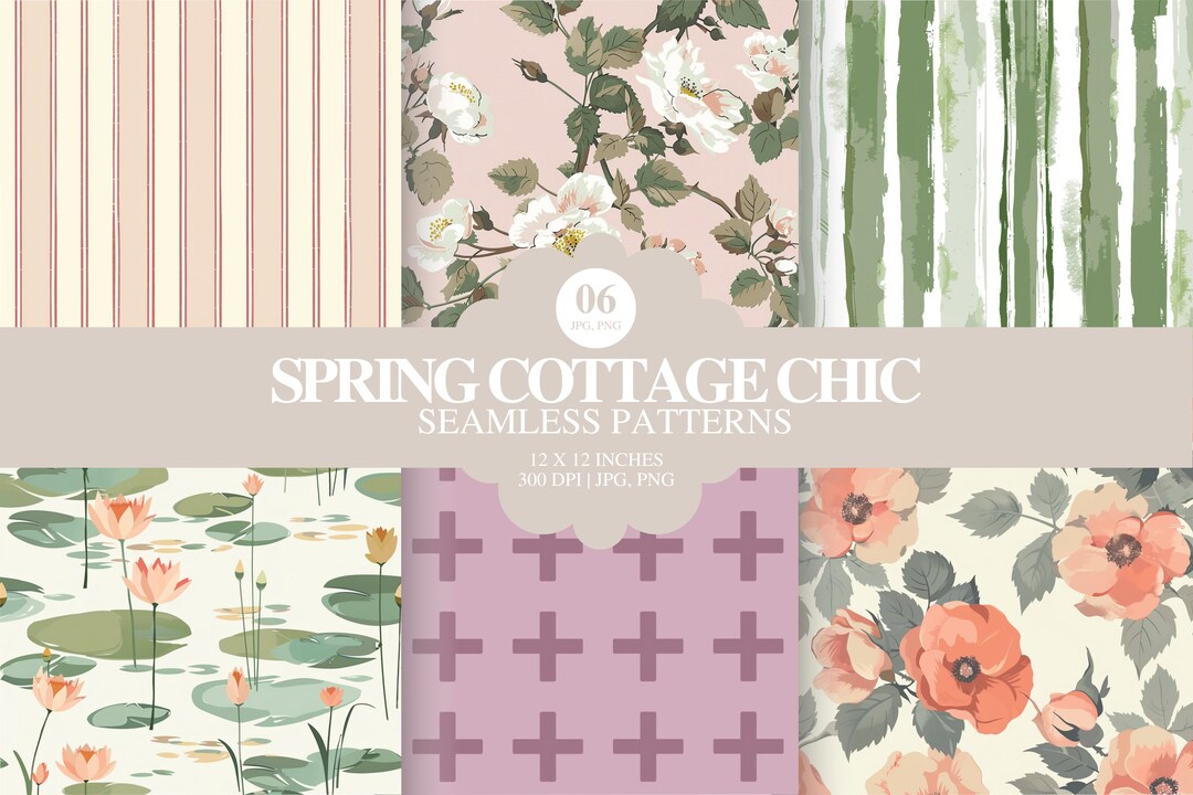 Set of 6 Digital Seamless Paper Textures | Cute Intricate Cottage Chic ...