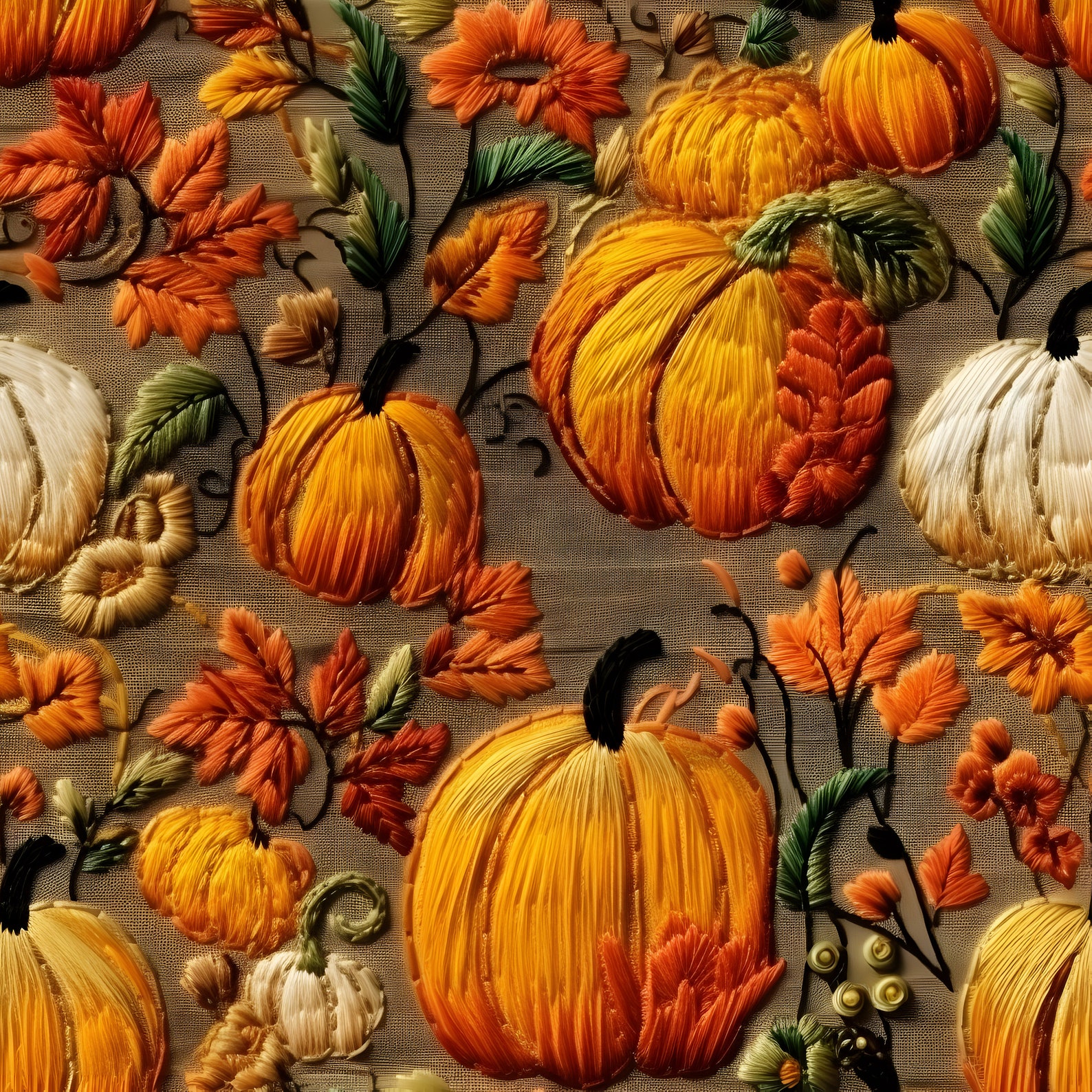 Digital Faux Pumpkin Patch Embroidery Seamless File Set of 4 Pumpkin ...