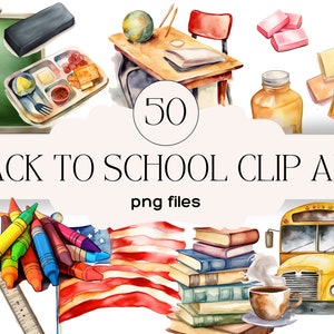 Megabundel van 50 terug naar school clip art clipart png-bestanden | Geïllustreerde aquarelstijl geschilderd | Direct downloaden | Digitale clipart