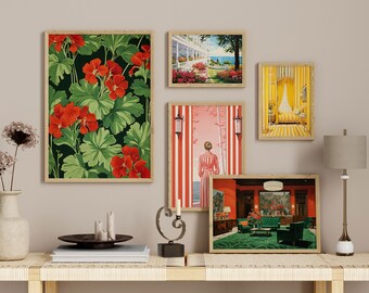 Conjunto de 5 impresiones inspiradas en el art déco / Hotel colorido vibrante / Grand Hotel / Isla Mackinac / Galería de arte digital de pared / Descarga instantánea
