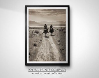 Western Cowboy Photo Print of Cowboy Riding Horse Digital Print Cowboys Southwestern Americana Art Desert Print Bookshelf Decor Photo