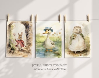 Set of 3 Beatrix Potter Nursery Art Prints Kid Wallart Prints Beatrix Potter Art Peter Rabbit Kid Wallart Printable Kids Wallart Printable
