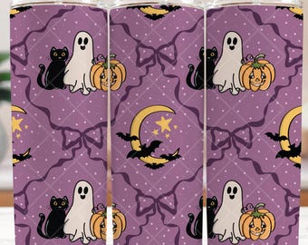 Fiocchi di Halloween senza cuciture Coquette 20oz Tumbler sottile Wrap Sublimazione 300 DPI Tumbler dritto Wrap PNG Zucche Digital Wrap Girly Ghost