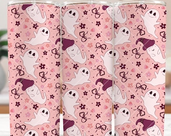 Senza cuciture, carino, fantasmino, coquette, 20 once, tumbler sottile, sublimazione, 300 DPI, tumbler dritto, PNG, tumbler digitale di Halloween, fantasmino femminile