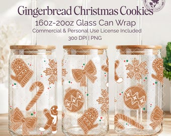 Gingerbread Christmas Cookies Glass Can Wrap 16oz 20oz Wrap PNG Gingerbread Baking Lover Cup Design Girly Aesthetic UVDTF