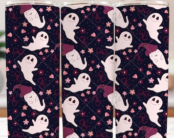 Senza cuciture, carino, fantasmino, coquette, 20 once, tumbler sottile, sublimazione, 300 DPI, tumbler dritto, PNG, tumbler digitale di Halloween, fantasmino femminile