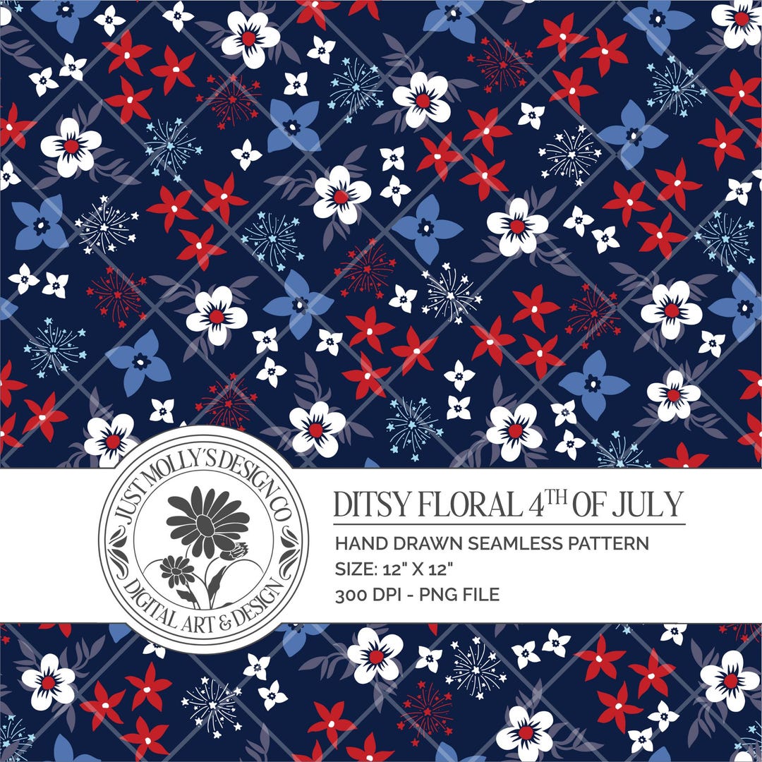 Ditsy Floral 4th of July Patriotic Seamless File PNG Download Fabric ...