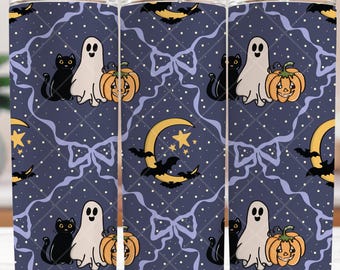 Fiocchi di Halloween senza cuciture Coquette 20oz Tumbler sottile Wrap Sublimazione 300 DPI Tumbler dritto Wrap PNG Zucche Digital Wrap Girly Ghost