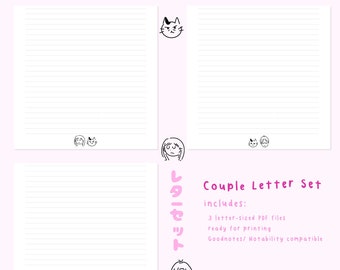 Minimalistic Couple Stationery Set for Letter Writing – Digital & Printable PDF [Letter-sized (8x10)]