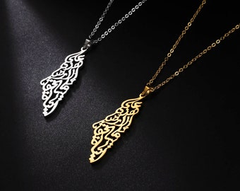 Palestine Map Pendant Necklace For Women Men Arabic Stainless Steel Gold Silver Color Chain Necklaces Jewelry