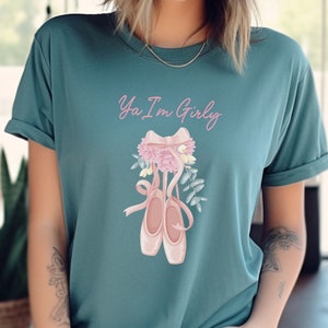 Coquette Aesthetic Balletcore Soft Girl Clothing Comfort Color Girly Girl Princesscore T-shirt, Ballet Shoes Floral Ribbon Preppy Shirt Gift