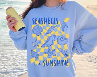 Cozy Seashells and Sunshine Sweatshirt, Beach Lover Gift