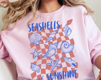 Cozy Seashells and Sunshine Sweatshirt, Beach Lover Gift