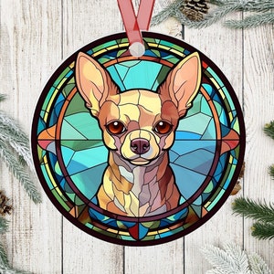 Stained Glass Effect Chihuahua Metal Ornament, Chihuahua Christmas Ornament, Chihuahua Lover Gift