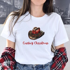 Western &quot;Cowboy Christmas&quot; Holiday T-shirt, Cowboy Hat Christmas Holiday Party Shirt, Western Lover Christmas Gift For Him or Her