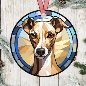 Personalized Italian Greyhound Stained Glass Effect Metal Christmas Ornament, Dog Lover Ornament, Dog Mom Gift, Custom Dog Memorial Ornament