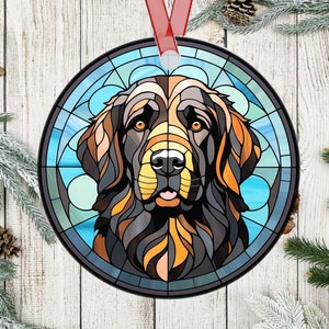 Personalized Newfoundland Dog Stained Glass Effect Metal Christmas Ornament, Dog Lover Ornament, Dog Mom Gift, Dog Memorial Ornament Gift
