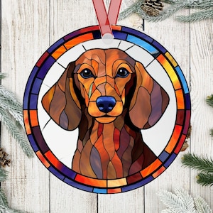 Stained Glass Effect Dachshund Metal Ornament, Dachshund Christmas ...