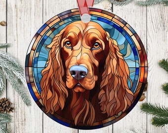 Personalized Irish Setter Stained Glass Effect Metal Christmas Ornament, Irish Setter Dog  Lover Ornament, Dog Mom Gift, Dog Memorial Gift