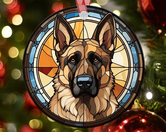 Personalized German Shepherd Stained Glass Metal Ornament, Dog Memorial Gift