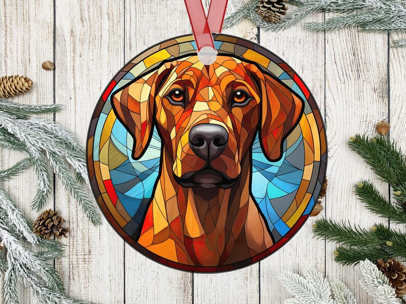 Stained Glass Pattern Rhodesian Ridgeback Personalized Rhodesian Ridgeback Stained Glass Effect Metal Christmas ...