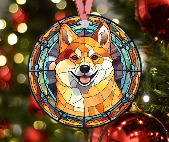 Personalized Shiba Inu Metal Christmas Ornament, Stained Glass Effect Shiba Inu Dog Lover Ornament, Dog Mom Gift, Dog Memorial Ornament Gift