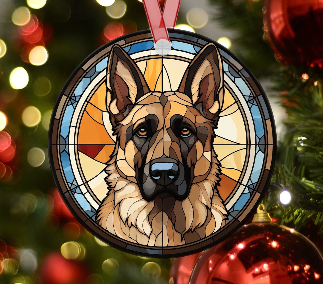 Personalized German Shepherd Stained Glass Effect Metal Christmas