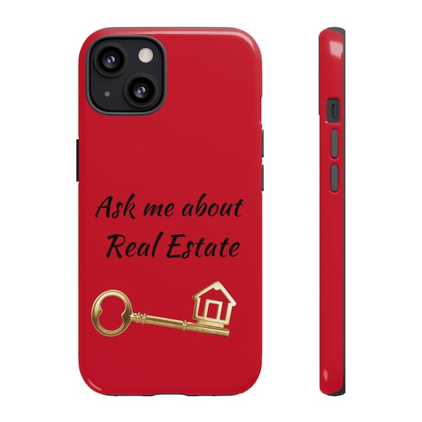 Realor iPhone Case, Tough Cases, iPhone case, Ask Me About Real Estate iPhone Case, Dark Red, Realtor Cell Phone Case