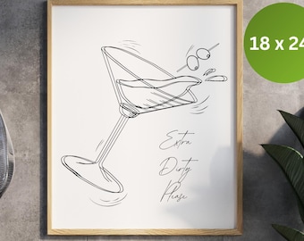 Martini Print Bar Cart Wall Art, Girly bar cart art, Dirty Martini Poster, Tini Time, Dopamine Decor, Old Money Aesthetic Cocktail Poster
