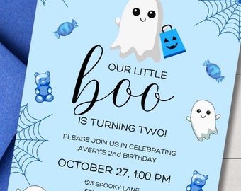 Second boo day Invitation template, Two year old halloween birthday, Cute Kids Halloween Birthday invitation, boy halloween template