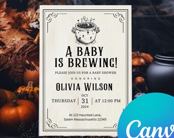 Halloween Baby Shower Digital Invitation, A baby is brewing shower theme, Halloween Shower Invitation, Witchy baby shower invite