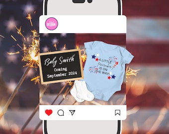 Fourth of July Baby Announcement, Pregnancy Announcement Digital Download, 4th of July pregnancy, A little firecracker is on the way!