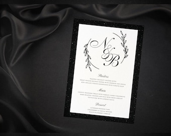 Gothic Wedding Menu, Black Wedding Menu Digital File, Black Wedding Monogram, Custom Newlyweds monogram, Editable Wedding Menu