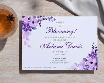 A Baby Is Blooming Invitation Template, Floral Baby Shower Invitation, DIY Shower Invite, Canva Templates 5x7 Landscape Invite