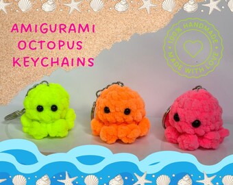 Crochet Octopus Keychain, Neon octo keychain, Baby octopus amigurami, Amigurami keychain