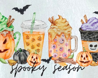 Halloween Watercolor Digital File, Spooky season png, PNG file for sublimation, Halloween Watercolor, Halloween Coffee PNG, Coffee Halloween