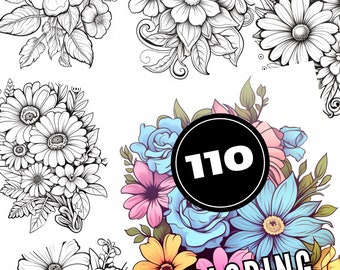 Flower Coloring Book: 110 Beautiful Designs for Mindful Relaxation - Instant Download